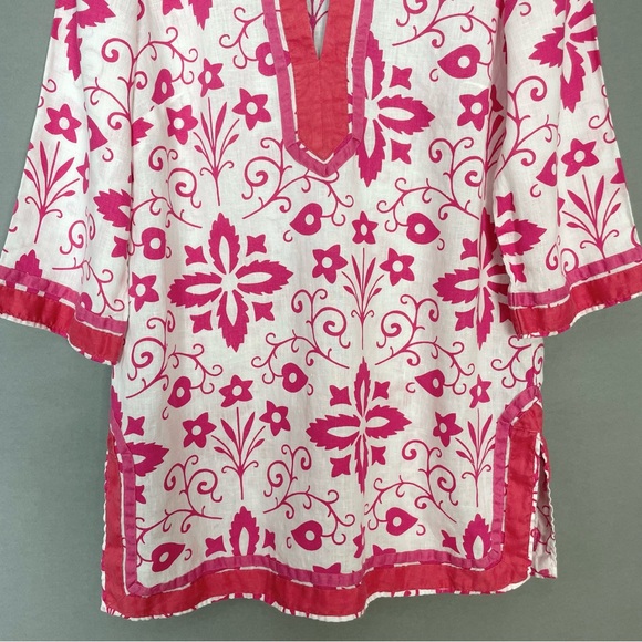 Boden Cleo Kaftan Tunic Cover-Up Mini-Dress Top White Pink Floral Size‎ 6R Women - Picture 6 of 12